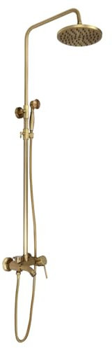 360° geschwenkt Brausegarnitur Aus Antikem Messing Wandmontiertes Regenfall-Duschsystem,Vintage Gold Brausegarnitur,Duschsystem Antik,Drei Wasserauslassmodi,Die eingebaute Keramikspule,Langer Duschsch