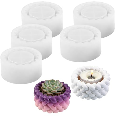 Juego de 5 moldes de silicona para velas, moldes reutilizables de silicona para velas y macetas, portavelas duraderas para velas de té, hormigón, yeso, resina epoxi