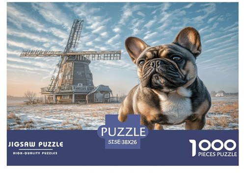Cute Dog Family Educational Jigsaw Puzzle French Bulldog Windmill Recycled Paper Game for Boys Girls Teens Relaxation 38x26cm/1000pcs