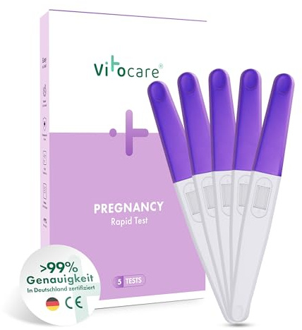 5x Schwangerschaftstest Frühtest, HCG Test, Frühtest Schwangerschaft, Früherkennung ab Fälligkeit der Periode, hohe Präzision, einfach & schnell, diskret für Zuhause - vitocare