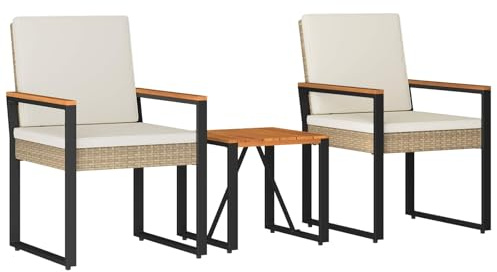 vidaXL Gartenmöbel Set 3 pcs Beige und Cremeweiß Poly-Rattan, Stylische, rechteckige, wetterfeste Gartenmöbel, Patio-Set, Akazienholz, perfekt für draußen