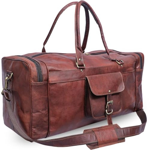 ANUENT Vintage 24 Zoll Leder Reisetasche für Herren, perfekt fürs Fitnessstudio, Reisen, Weekender, Herren-Übernachtungstasche aus Leder, Handgepäck, Reisetasche für Damen, (Braun, Hellbraun)