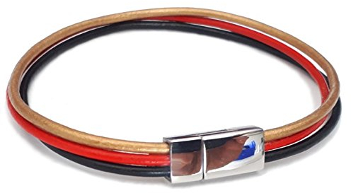 Auroris schmales Echtleder-Armband, schwarz-rot-gold, Magnetverschluss aus Edelstahl, Länge 17 cm