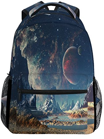 WAMIKA Alien Planet mit Mond und Berge Laptop-Rucksack, wasserabweisendes College Studenten Reisen Computer Notebooks Rucksack für Männer Frauen