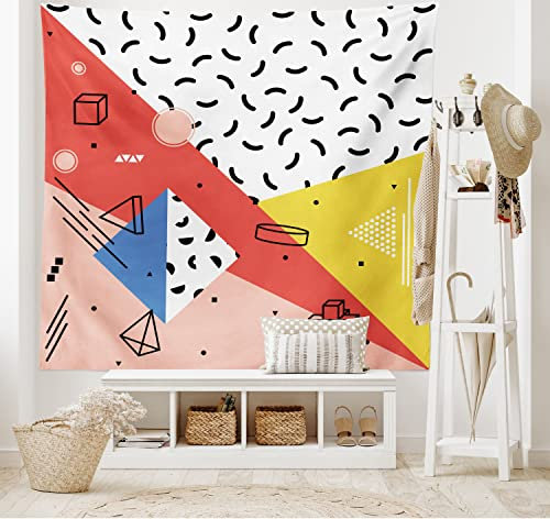 ABAKUHAUS Abstrakt Wandteppich, Moderne Trippy aus Weiches Mikrofaser Stoff Waschbar ohne Verblassen Digitaldruck, 150 x 110 cm, Weiß Rot