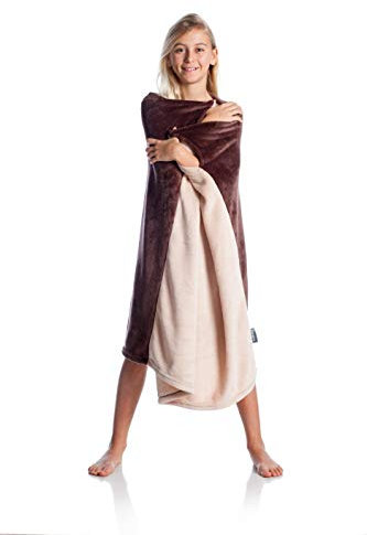 Kanguru - Coperta pile indossabile, felpa hoodie oversize, soffice plaid copre fronte e retro, permette di camminare ed usare le braccia, 80x90 cm, poncho, Felpona bambina xxl, regali natale