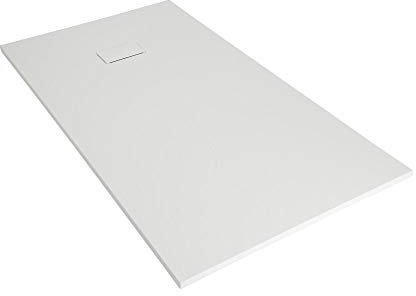 Milano Rasa White Low Profile Rectangular Textured Slate Effect Shower Tray - 1100mm x 700mm