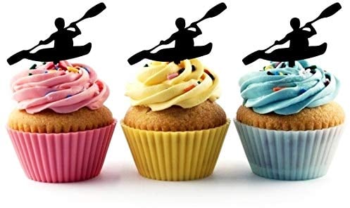 Innovedesire Sea Kayak Canoe Silhouette Party Wedding Birthday Acrylic Cupcake Toppers Decor 10 pcs