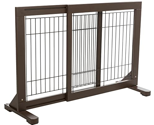 TRIXIE 39454 Haustiergitter, freistehend, Holz und Draht, leicht, verstellbare Breite, 61 cm Höhe, Espresso Braun