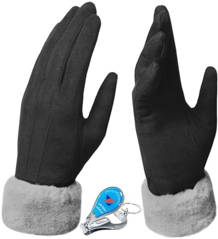 KXF Warme Winterhandschuhe für Damen, superweiches Wildleder, Touchscreen, Dickes Fleece gefüttert, Handschuhe, kaltes Wetter, Winddicht, Outdoor-Sport-Handschuhe