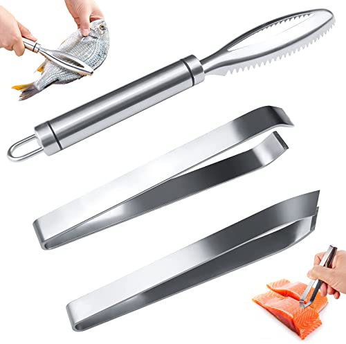GZLCEU 3 Stk Fischentschupper set, Entschupper Fischschaber set Enthalten Fischschuppen Entferner und Grätenpinzette für Küche,Restaurant Reinigung Fischhaut