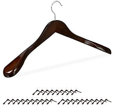 Relaxdays 30 x Anzug Kleiderbügel im Set, breite Schulter, 360° drehbarer Haken, Kostüm, Jacken, Holzbügel, Dunkelbraun