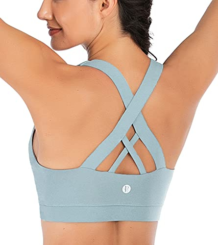 RUNNING GIRL Sports Bra for Women, Criss-Cross Back Padded Strappy Sports Bras Medium Support Yoga Bra with Removable Cups (A-Opal Green, M)