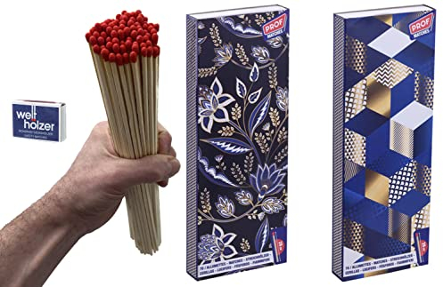 jameitop®🔥 2 Jumbo Streichholzschachteln XXL 28cm extra lang für Kamin/Feuer Motive: 2x70er Packungen Kaminanzünder Streichhölzer Zündhölzer +1 Pack Welthölzer