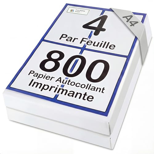 The Paper Shop Selbstklebende Etiketten A4 Vierfachbogen - 4 pro Blatt Weiß (800 Etiketten) | Adressetiketten Selbstklebend Bedruckbar für Laser- und Tintenstrahldrucker | Versand Paket Büro