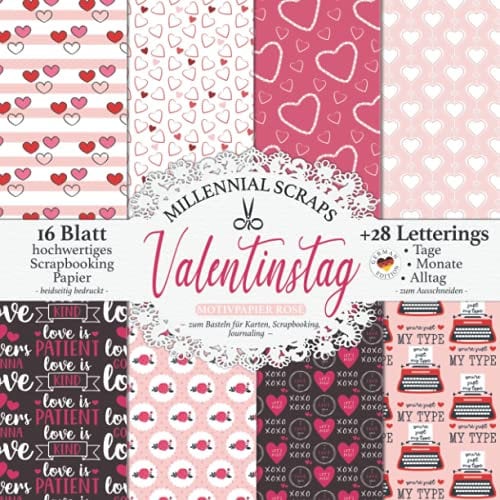 Valentinstag Motivpapier Rosé – zum Basteln für Karten, Scrapbooking, Journaling –: Bastelpapier, Zubehör & Deko zum Ausschneiden I Mit Letterings ... Dekor I Washi Tape I DIY Papier Bastel Set