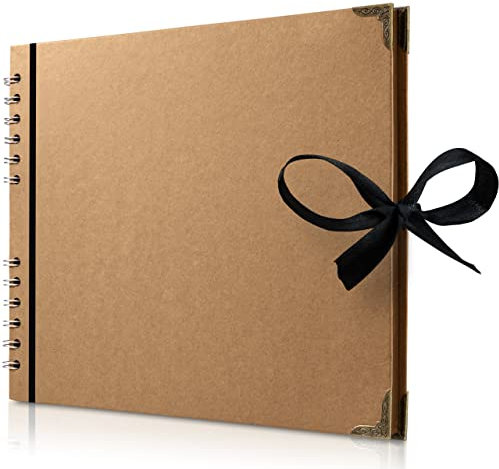 28 x 22 cm Sammelalbum mit 50 braunen Seiten Scrapbook-Album aus dickem Kraftpapier, lösungsmittelfreies Fotoalbum, Spiralalbum, gestalten Sie Ihr eigenes Fotobuch für Kunst- und Bastelprojekte