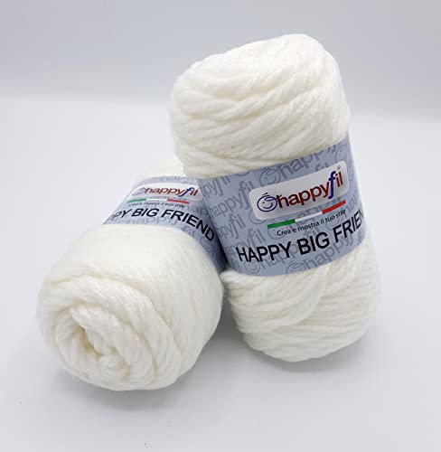 filati tre sfere Lana ''Grossa'' Big Friend Sfumata 100g, per Ferri e Uncinetto (Bianco - 02)