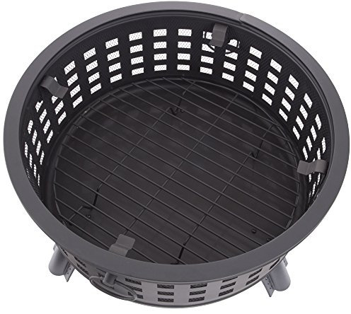 Pure Garden Feuerschalen-Set, Holzofenstelle, inklusive Funkensieb und Schürhaken – ideal für den Außenbereich und die Terrasse, 66 cm runde Metall-Feuerstelle von Pure Garden, W150138, Schwarz