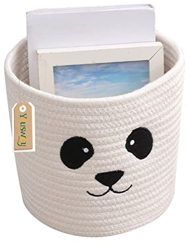 Yiuswoy Kleiner Aufbewahrungskorb aus Baumwollseil Geflochtener Aufbewahrungsbox Tier Deko Korb für Kinderzimmer, Küche, Bad, Büro (Panda Weiß)