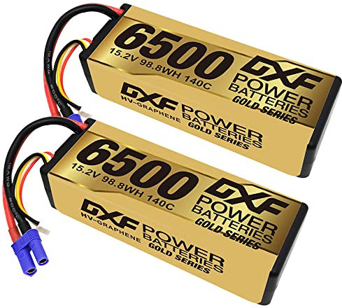 DXF 2 Packungen LIPO AKKU, 4S LIPO, 15.2v 6500mAh mit 140C entladung, EC5 stecker, lipo 4s ideal für RC-car, Truck, 1/10 & 1/8 Skala, eignet Sich für Emaxx, Bandit, Rustler, Axial, Tamiya und mehr