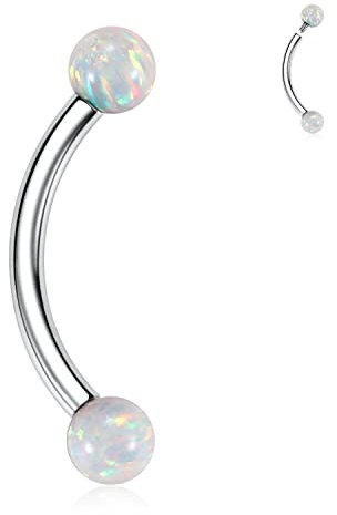 Augenbrauenringe G23 Titan Augenbrauenpiercing Schmuck Curved Eyebrow Barbell 16G Bauchnabelring Kugel Opal Augenbrauenstege Nabelringe Zungenring Rook Ohrringe Lippenring Augenbrauenpiercings 12mm