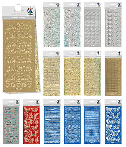 Ursus 59260003 - Kreativ Sticker Set Everyday 3, Set mit 15 verschiedenfarbigen Stickerbogen, selbstklebend, leicht abziehbar, geeignet zur Kartengestaltung