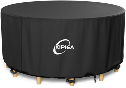 Kipiea Gartenmöbel Abdeckung Rund Winterfest, 420D Oxford Gewebe Gartentisch Abdeckung Rund Wasserdicht, Abdeckplane für Gartenmöbel und Gartentische mit Winddicht, Anti-UV, Reißfest (Ø183x71cm)