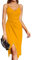 Laughido Robe de Cocktail pour Femme, Robe de soirée, Robe midi, élégante, Festive, Moulante, Mariage, sans Manches, Bretelles Spaghetti, Jaune, S