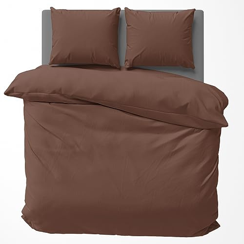 Visaggio Bettwäsche 155x220 cm Bettbezug Garnitur Set Bettwaren Baumwolle Uni Einfarbig Braun