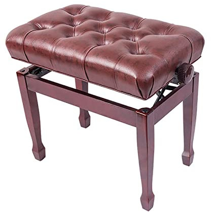 IBOWZ Klavierhocker Leder-Klavierbank aus Holz, bequemer Klavierhocker, mit wasserdichtem Kissen, hydraulisch automatisch anhebend, 55 x 34 x 47–57 cm, Mahagoni