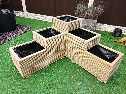 3 Tiered L Shape Deep Corner Garden Wooden Decking Planter