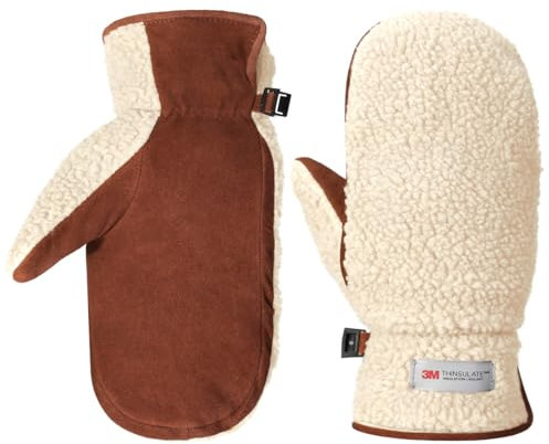 Harssidanzar Herren Winter Fäustlinge Outdoor Handschuhe Wildleder Fleece Thinsulate Winter Ski Fäustlinge Lederhandschuhe SM040EU,Beige/Hellbraun,Größe XL