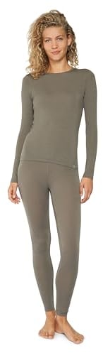 DANISH ENDURANCE Merino Thermounterwäsche Damen, Premium Skiunterwäsche Damen, Funktionsunterwäsche Set, Warm & Atmungsaktiv, Merino Unterwäsche Damen, Grau, XL