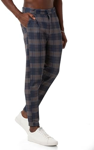 Redbridge Pantalon chino pour homme - Pantalon de loisirs à carreaux avec taille élastique - Pantalon de jogging décontracté, Bleu marine/marron, L