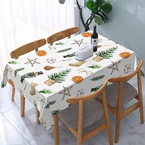 Wasserfarbene rechteckige Tischdecke 54 x 72 in Bio-Weihnachtsbaum Nussknacker waschbare Falten-Tischdecke auslaufsicheres ölbeständiges Polyester schmutzabweisende Tischdecke für drinnen und drauße