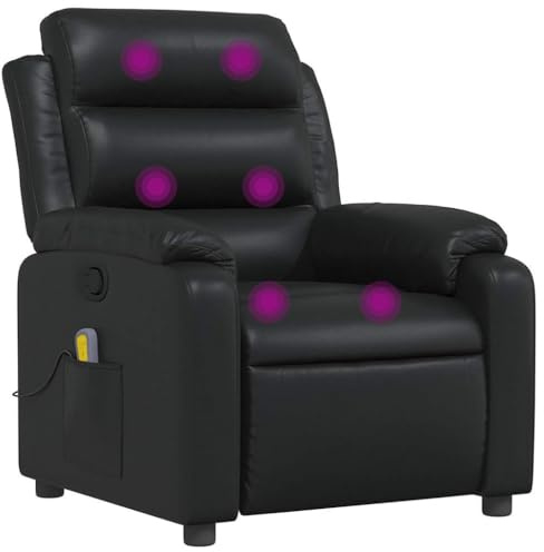 vidaXL Massagesessel, Sessel Verstellbare Rückenlehne Fußteil, Fernsehsessel Relaxsessel mit Liegefunktion, Liegesessel Polstersessel Ruhesessel, Schwarz Kunstleder