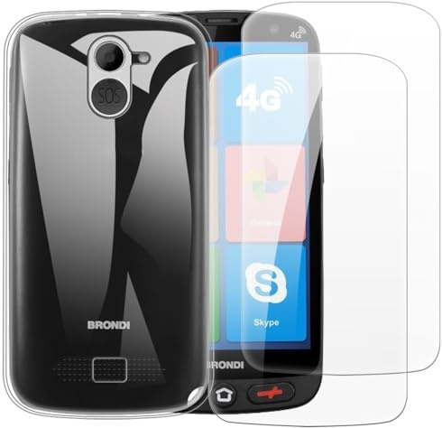 Set 2 Pellicole in Vetro Temperato + Custodia TPU Compatibile con Brondi Amico Smartphone XS, Cover Antiurto e Proteggi Schermo Incluso