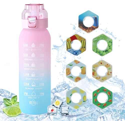 Trinkflasche Mit Geschmack, Neu 2024 Trinkflasche 1000ml, 7 Geschmack Pods 0% Zucker Wasserflaschen, Wasser Mit Geschmack, Flasche Mit Geschmack Trinkflasche Sport, für Fitness und Outdoor (C)