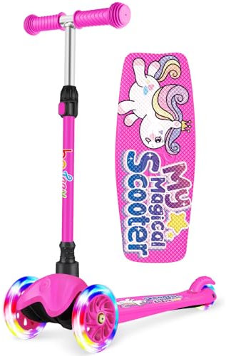 BELEEV Roller Kinder 2 Jahre, 3 Räder Roller mit LED Leuchtende Räder, Höhenverstellbare, Lean to Steer, Rutschfestes Deck, Scooter Kinder für 2 3 4 5 6 Jahre Mädchen Jungen, Dreiradscooter