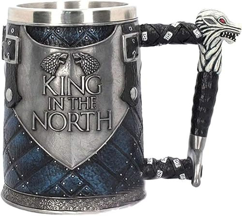 Personalise Engraved Style Mug Horn Games Beers of Mug Thrones,Stainless Steel Resin 3D Coffee Beer Mug Drinkware Cup (6.White Lion Head Handle Cup)