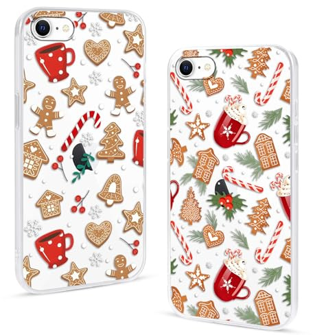 Buoluoioir 2 Stück Handyhülle für iPhone 8/7 / SE 2020 / SE 2022 Durchsichtig Hülle Weihnachten, Christmas Case mit Lebkuche Aesthetic Muster Weihnachts, Dünn Weich Transparent TPU Schutzhülle