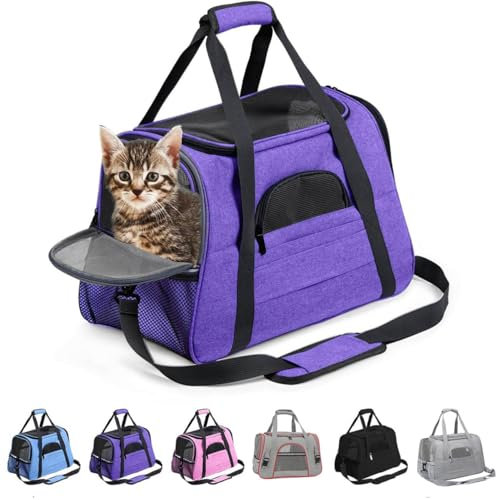 KJSXUUE Transportbox Katze, Transportbox Hund, weich und faltbar tragbar Transportbox für Haustiere, Kann mit der Hand, über der Schulter oder Crossbody getragen Werden (Violett1)