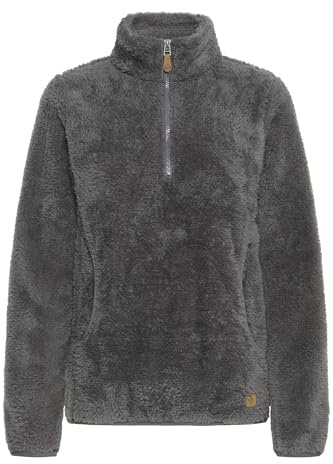OXMO OXTelsonia Damen Teddy-Pullover Sweater Pullover mit Eingrifftaschen Troyerkragen Label-Details Regular fit, Größe:XL, Farbe:Castlerock (799486)