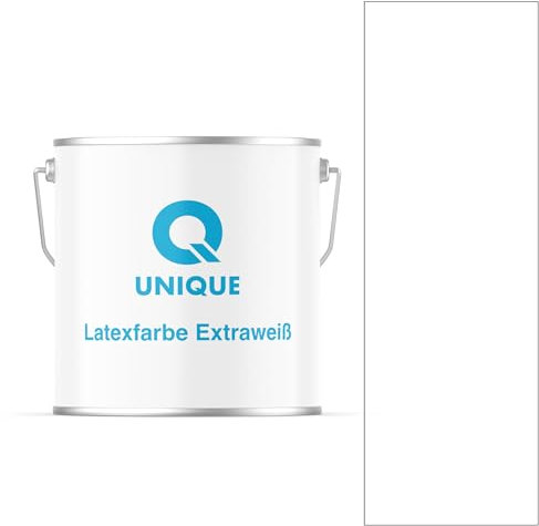 Q UNIQUE Latexfarbe Extraweiss 5L (ca.35m2) Innenfarbe Wandfarbe Hohe Deckkraft Klasse 3 Mattfarbe Deckenfarbe