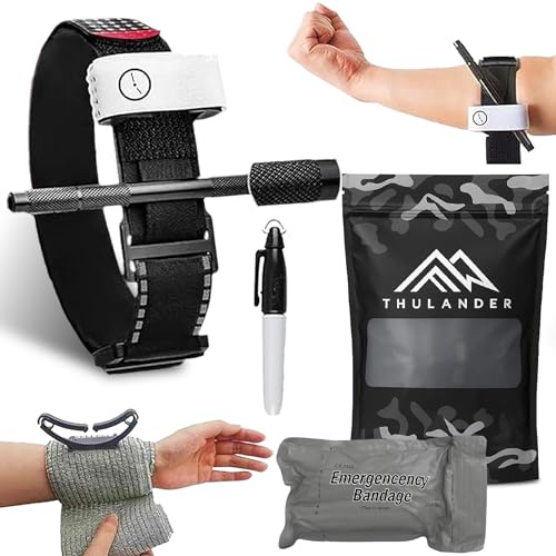 Thulander Pack Torniquete Tactico + Vendaje Israeli Botiquin Primeros Auxilios para Hemorragias Control Perdida de Sangre Kit de Emergencia para Supervivencia Uso Militar Policial IFAK