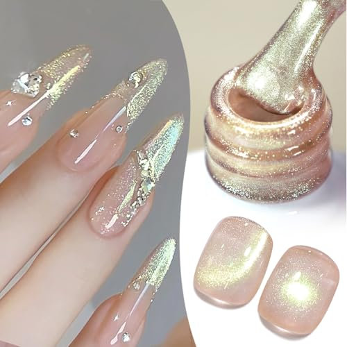 BORN PRETTY 15ml Green Iridescent Cat Magnetic Eye Gel Polish with Magnet, Soak Off, Reflective Shining Gel U V LED Nail Polish Gel for Nail Art Home DIY Salon