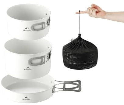 Naturehike Camping Kochgeschirr Set, Antihaft Leichtgewicht 1.4L/2.8L Camping-Topf, 7.5in Bratpfanne und 0.8LWasserkocher mit Mesh Bag, tragbares Outdoor Kochset für Picknick Trekking Wandern