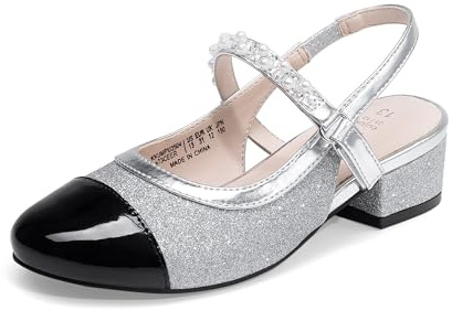 DREAM PAIRS Girls Cap Toe Sandals | Cap Toe Style Accent, Glitter Sparkle Finish, Kitten Heel Elegant, Cushioned Insole Summer