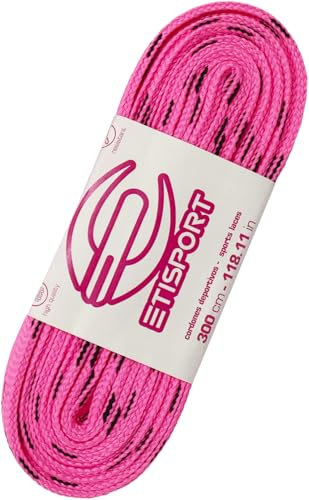 ETISPORT Par de cordones planos profesionales, para hockey, botas hielo, línea sobre ruedas. Resistentes. Largo 3 m - 118in cada uno. (Rosa Fluor)